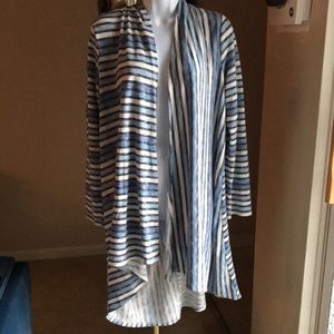 Anthropologie Sunday In Brooklyn Blue striped asymmetric long open cardigan